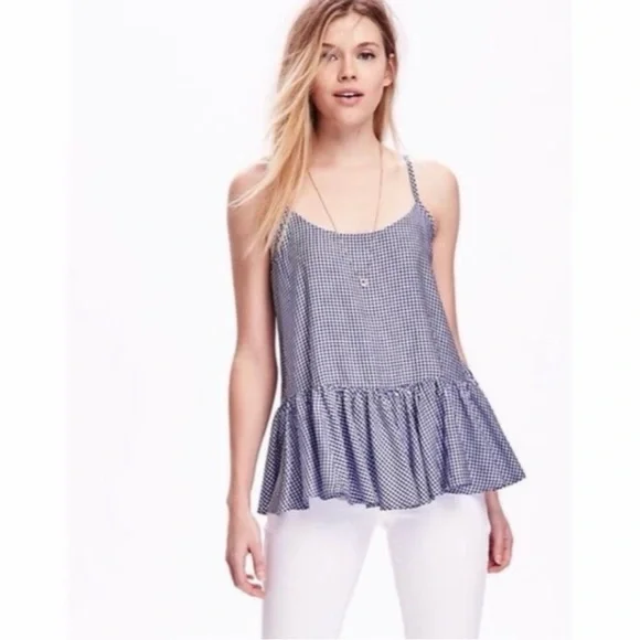 Old Navy Blue Gingham Peplum Tank Size Small - Picture 1 of 6